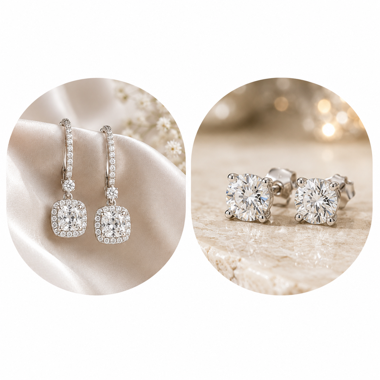 Diamond stud and chandelier earrings