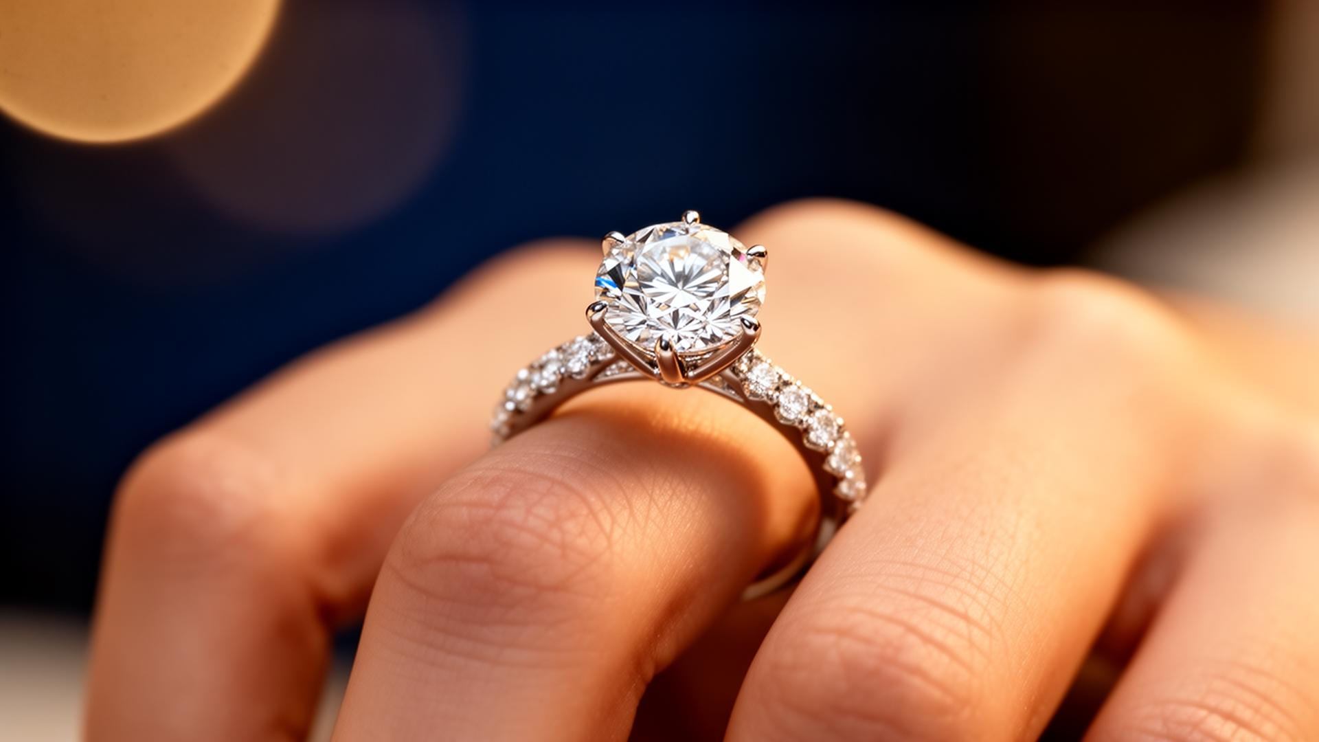 Bespoke diamond ring on a hand